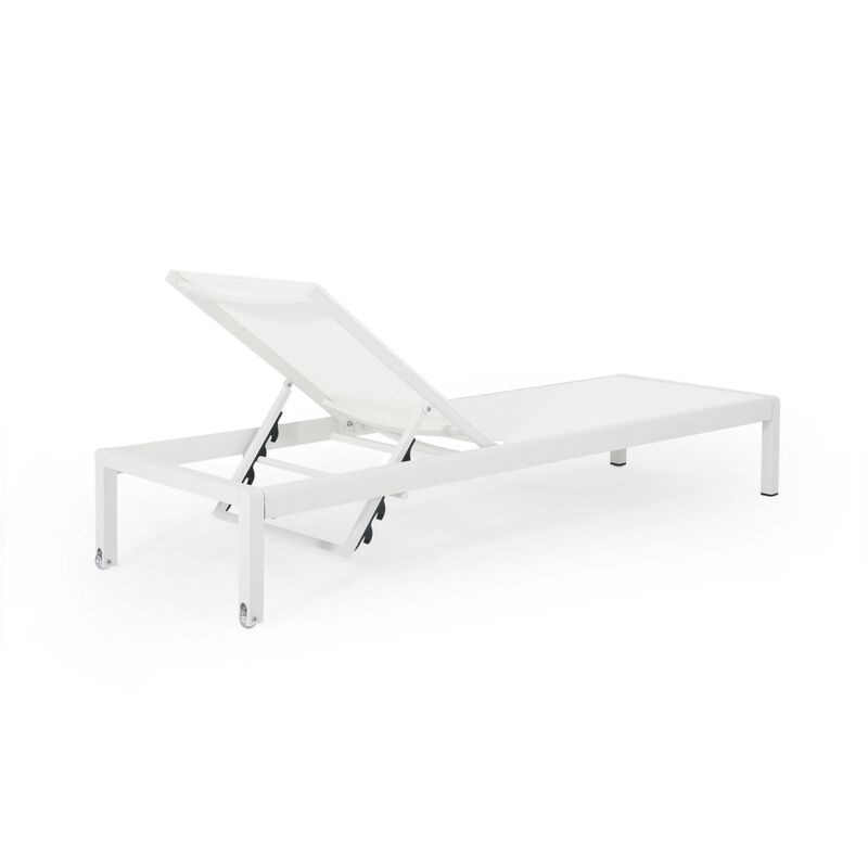 Kory Outdoor Lounge Chaise, 78 Inch White Mesh Fabric and Aluminum - Benzara