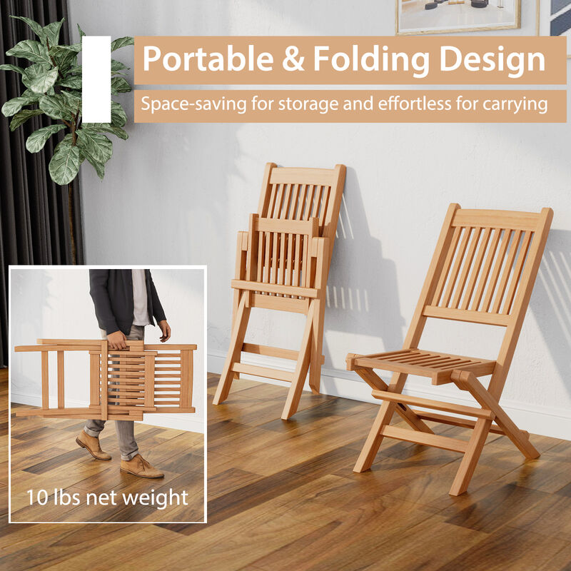 Teak Wood Patio Folding Dining Chair with Slatted Seat