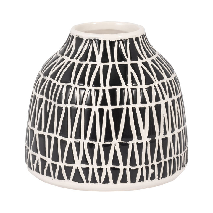 Cer, 5" Tribal Vase, Black