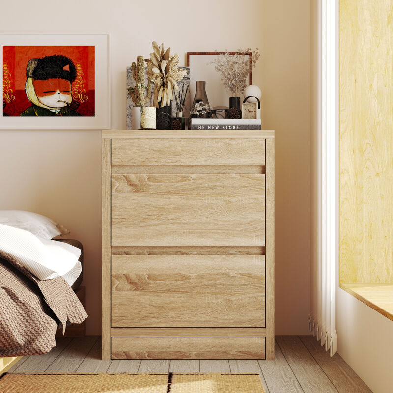 FUFU&GAGA Hidden Drawer Nightstand,Wood Grain MDF, NFC Lock, Flip-Top Door, (23.6"W x 15.7"D x 31.5"H),Brown