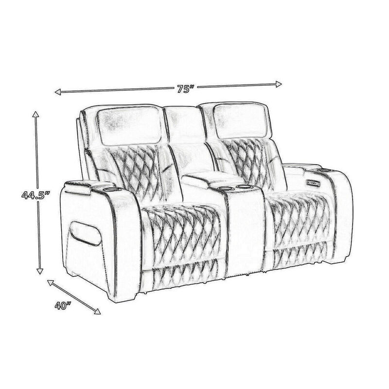 Boyin Power Recliner Loveseat, Black Faux Leather, USB Port, 75 Inch - Benzara