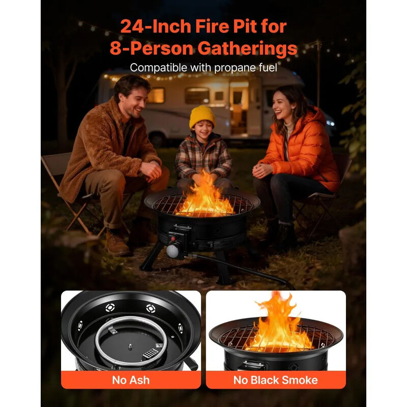 Portable Gas Fire Pit 53000 BTU with Folding Legs Grill Grate for Patio Camping Deck-Black image number 3