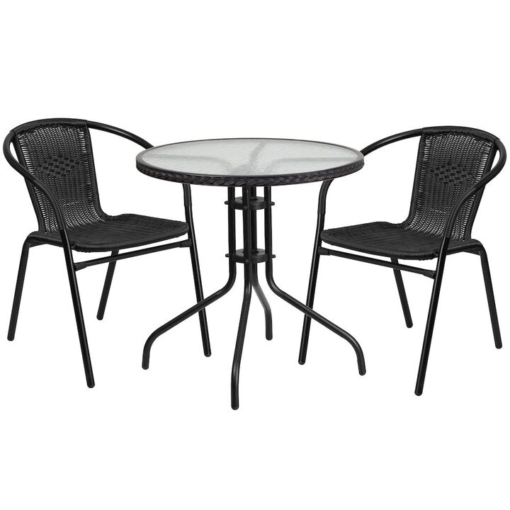 28RD Black Table Set w/Rattan