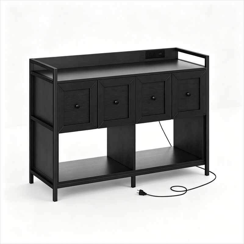 File Cabinet with Bookshelf Organizer, 43"W Wood File Cabinet with Power Outlet, 2 Drawers, 2 Open Storage Shelves, File Storage Fits Legal/A4 Size image number 0
