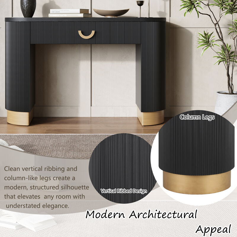 Merax Modern Vertical Ribbed Console Table Compact Storage Functional Drawer