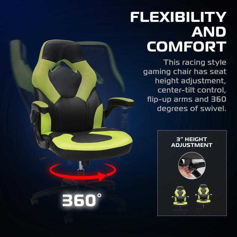 RESPAWN 3085 Ergonomic Gaming Chair for Adults, High Back Office Chair with Headrest and Flip Up Arms, Leather Racing Style Gaming Seat with Lumbar Support, Video Game Computer Desk Seat