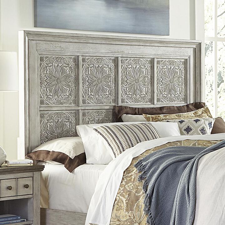 Liberty Furniture Heartland King Decorative Panel Headboard in Antique White w/ Tobacco Top