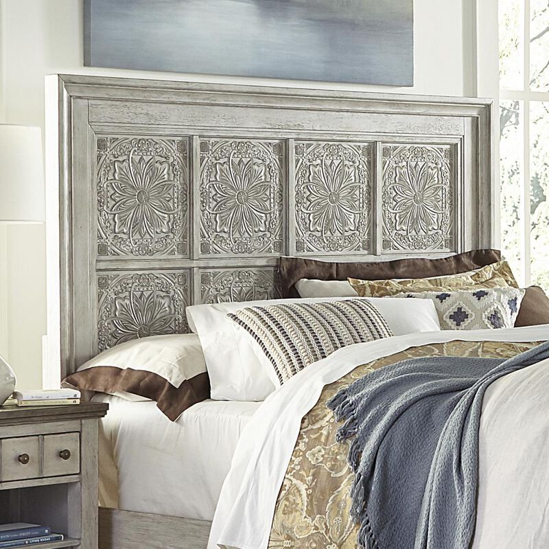 Liberty Furniture Heartland King Decorative Panel Headboard in Antique White w/ Tobacco Top image number 1