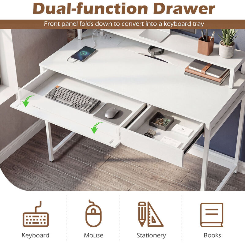 Space Saving Computer Desk with Adjustable Monitor Shelf and Multifunction Drawer Storage for Office image number 4
