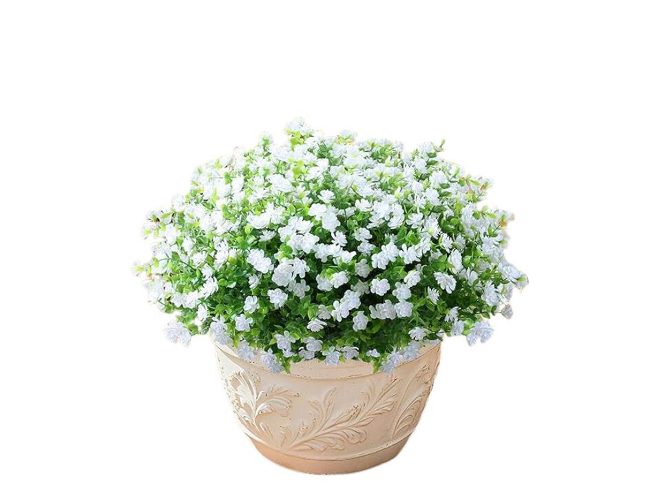 8 Bundle White Artificial Hanging Flowers UV Resistant Outdoor Window Box Decor