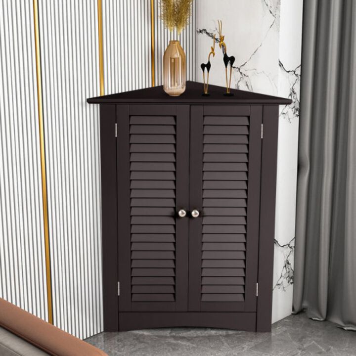 Adjustable Corner Storage Cabinet with Shutter Doors