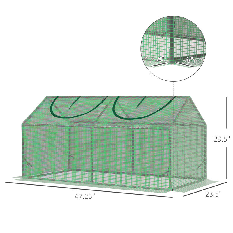 Outsunny 4' x 2' x 2' Portable Mini Greenhouse, Small Greenhouse with PE Cover, Roll-up Zippered Windows for Indoor, Outdoor Garden, Green