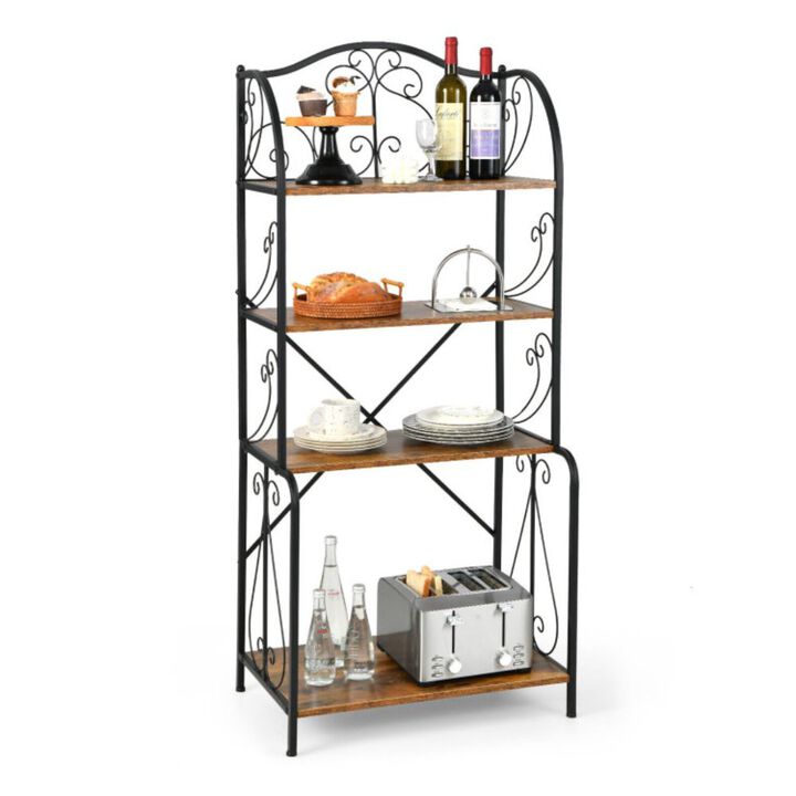Hivago 4-Tier Industrial Kitchen Baker's Rack with Open Shelves and X-Bar