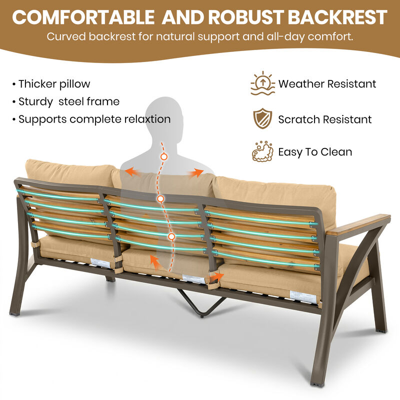 Merax 6-Piece Patio Conversation Set with Acacia Wood, Steel Frame & Removable Cushions image number 3