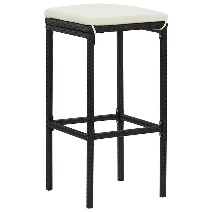 Bar Stool Set of 2 Black PE rattan Medium Footrest Bar Stool