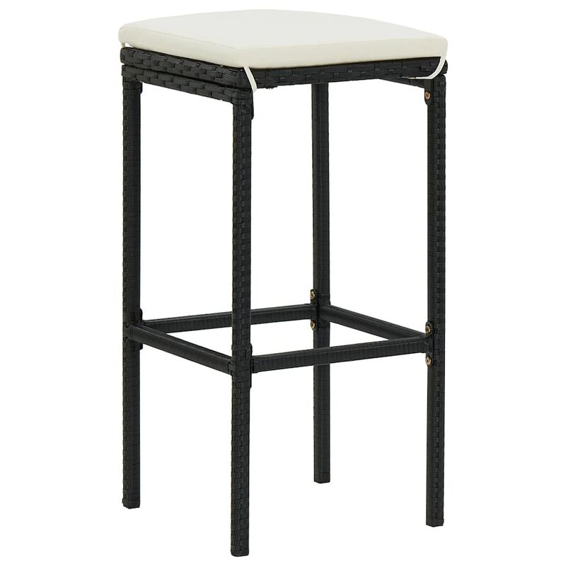 Bar Stool Set of 2 Black PE rattan Medium Footrest Bar Stool