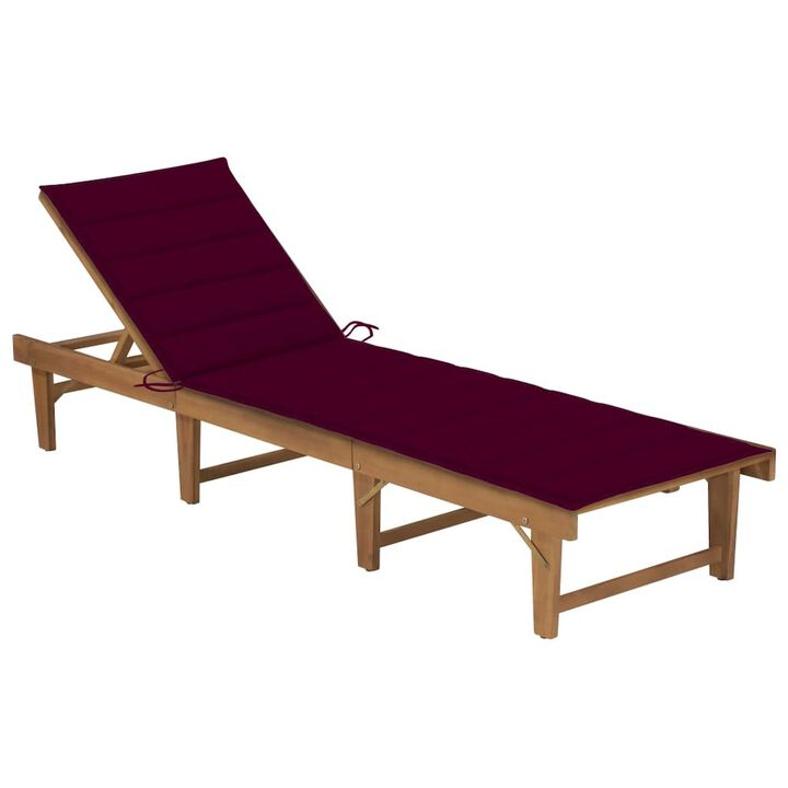 Sun Lounger Wine red cushion, natural wood finish