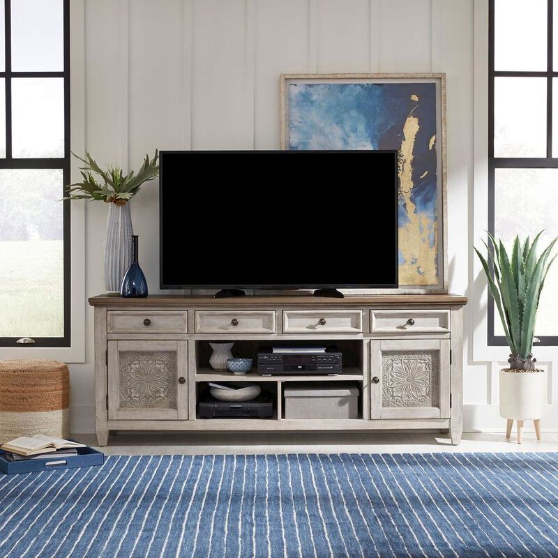 Liberty Furniture Heartland 76 Inch Tile TV Console in Antique White w/ Tobacco Top image number 4
