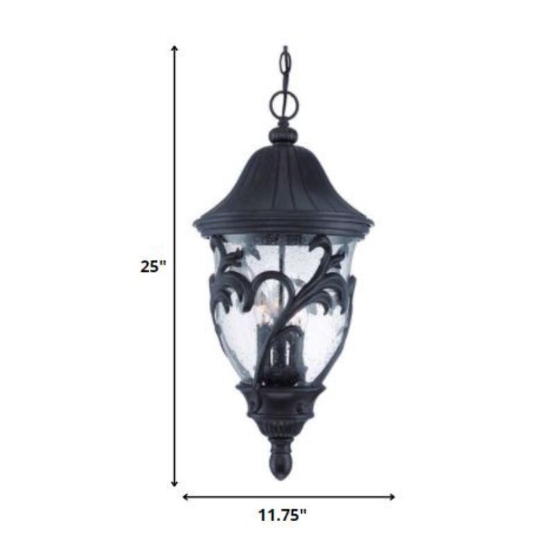 Hivvago XL Three Light Matte Black Leaf Detail Hanging Light