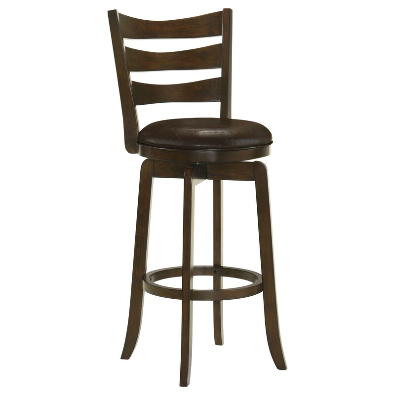 Mona Swivel Barstool Chair, Dark Brown Faux Leather, Cherry Brown Wood