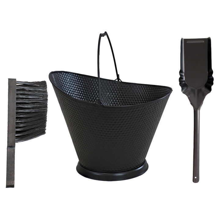 Sunnydaze 5-Gallon Iron Ash Bucket with Shovel and Brush - Black