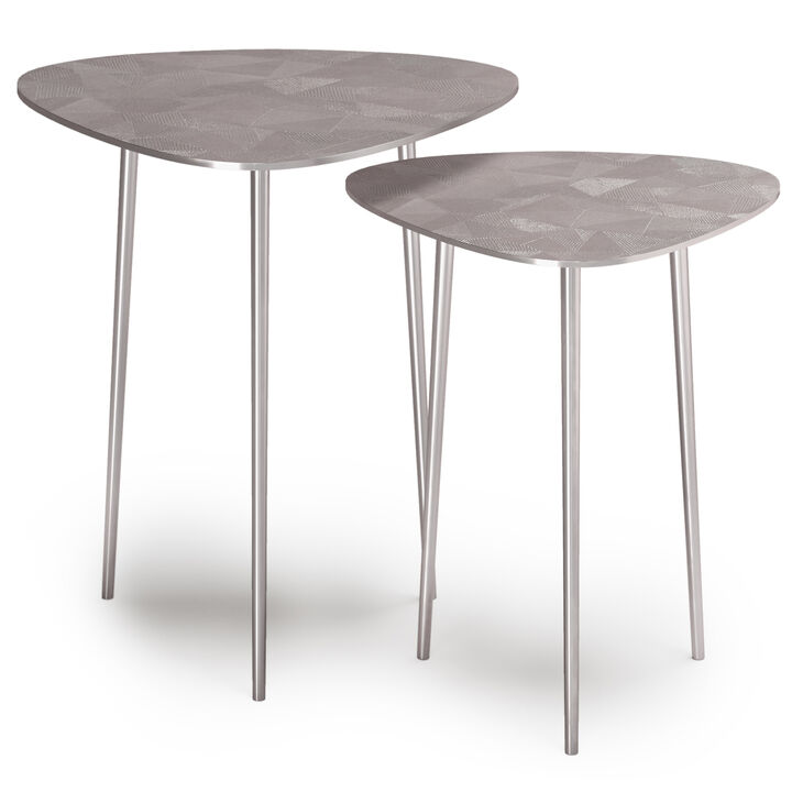 Shelton Contemporary 20 inch Wide Metal 2 Pc Metal Nesting Table in Nickel