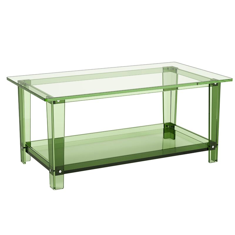 Modern Acrylic Coffee Table, 2 Tier Center Table with Storage Shelf - Green image number 0