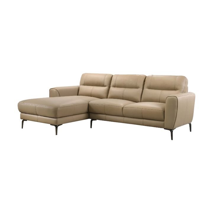 Hena 2pc Sectional Sofa w RAF Chaise, Modern Style Beige Full Leather - Benzara