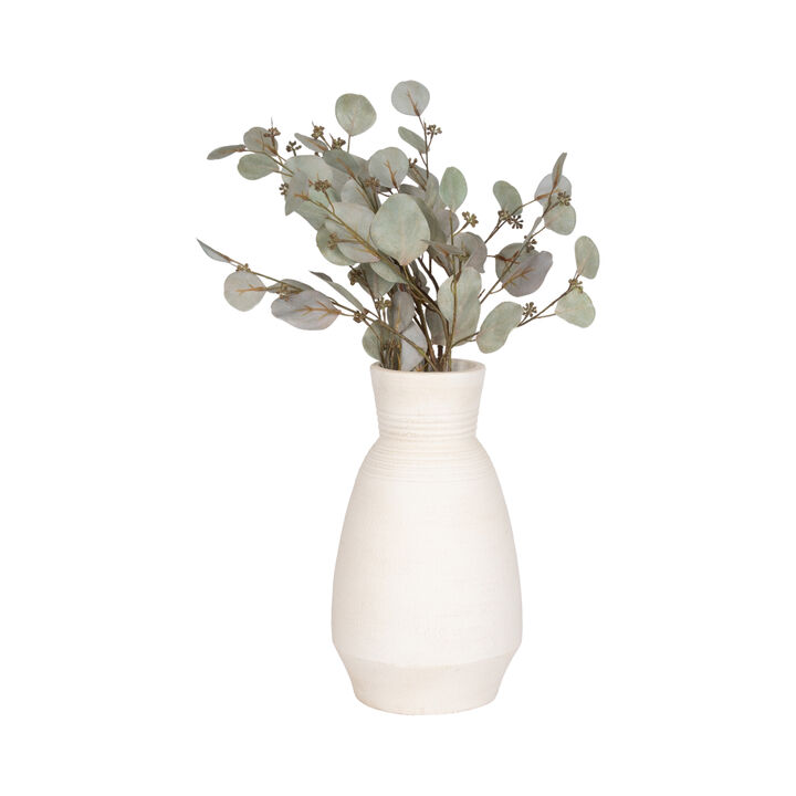 Terracotta, 14" Vase With Ring At Neck, Ivory