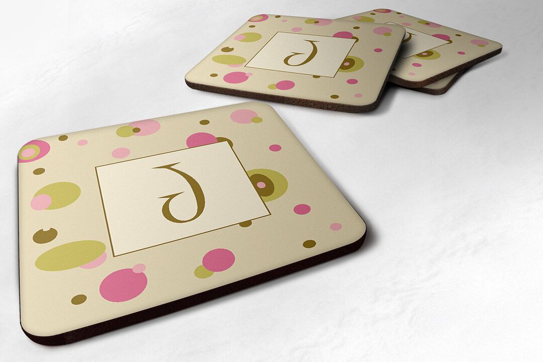 Caroline's Treasures CJ1004-JFC Monogram-Tan Dots Foam Coasters (Set of 4), Initial Letter J, 3.5 H x 3.5 W, Multicolor
