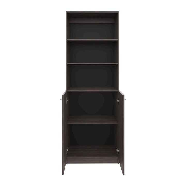 Vinton 2-Door Bookcase with Upper Shelves, Dark Walnut / Black Wengue