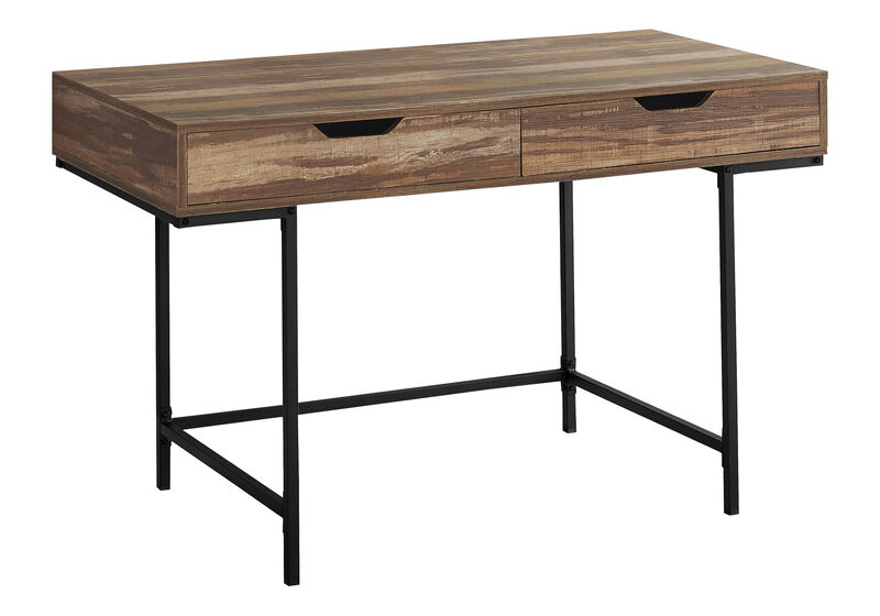 HomeRoots 47" Brown and Black Wood and Metal H-Shape Computer Desk With Two Drawers image number 3