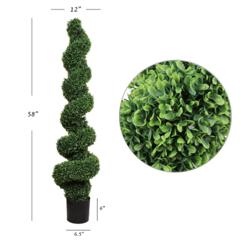 58" Tall Spiral Boxwood Topiary - UV-Resistant Artificial Plant - Indoor & Outdoor Decorative Accent - Perfect for Porch, Patio, Pool, Office, Home, or Lobby - Evergreen Elegance with Easy Maintenance