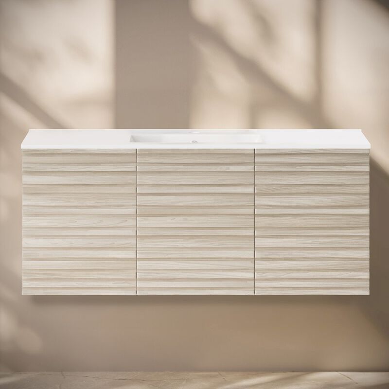 Cascade 48" Wall-Mounted Bathroom Vanity in White Oak with Sink Top image number 8