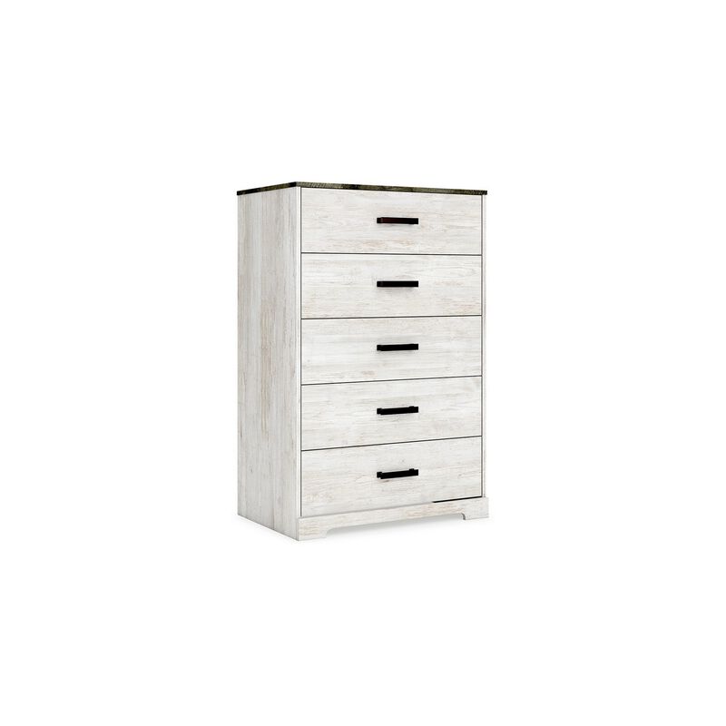 Wisp 46 Inch Tall Dresser Chest, 5 Drawers, Rustic Smooth White Finish