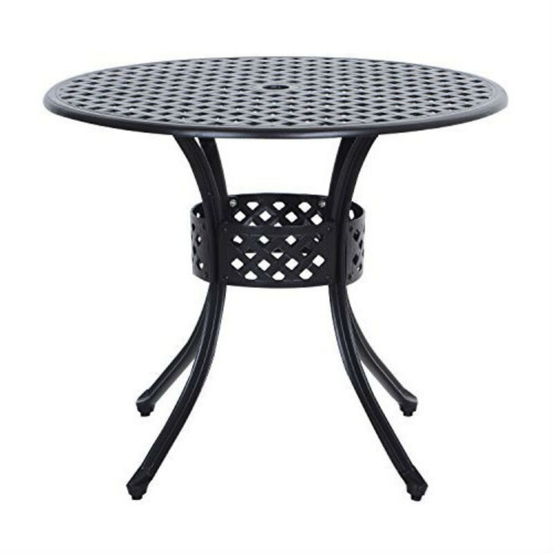 Round Cast Aluminum Patio Table Metal Outdoor Dining Table for Deck or Garden