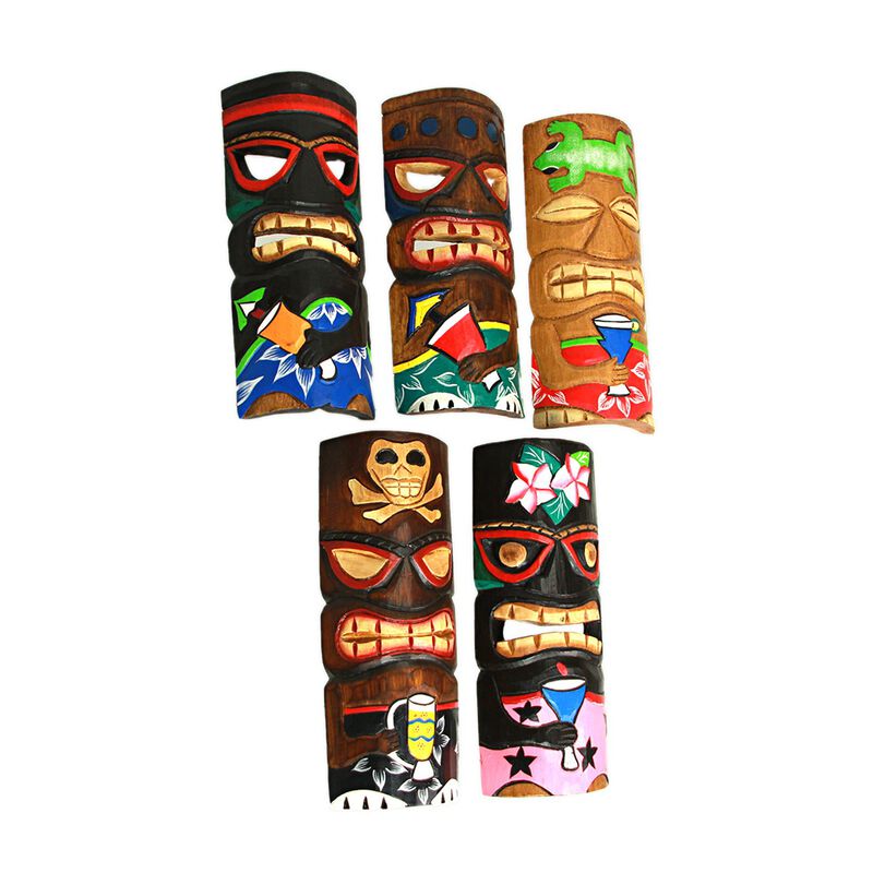 Set Of 5 Polynesian Style Wooden Tiki Masks 10 In image number 1