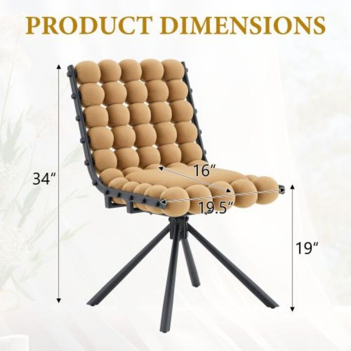 GOODSILO Set of Two Modern Tufted Puffy Bubble Velvet Dining Accent Swivel Chairs with Metal Legs for Dining Room and Kitchen