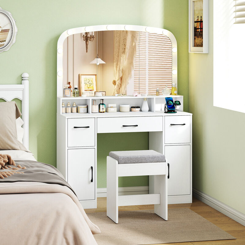 Makeup Vanity Table with Stool 3 Color Lighting and Charging Station image number 4