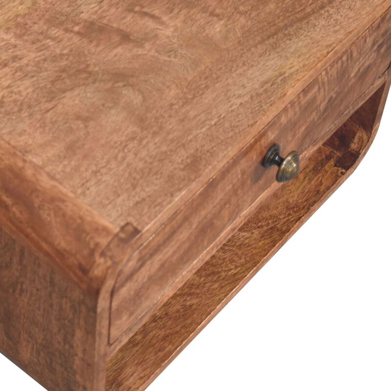 Artisan Furniture Solid Wood Curved Honey Caramel Wall Mounted Bedside with Open Slot image number 5