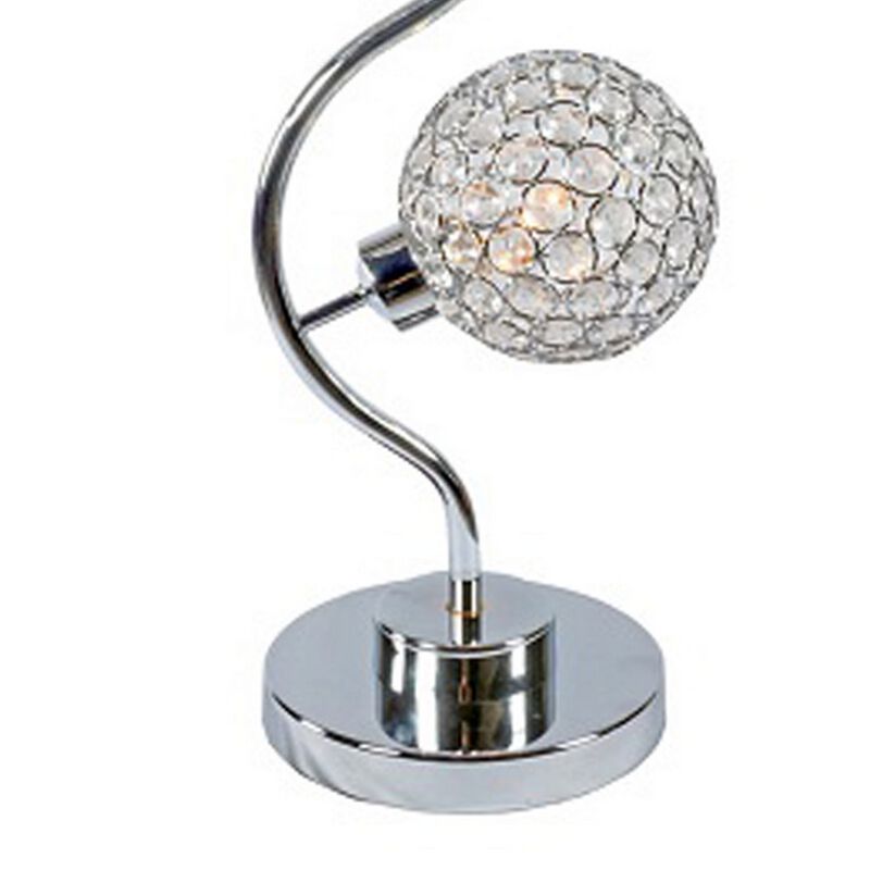 Denise 32 Inch Table Lamp, Metal Frame, Round Base Glass, Crystals, Silver - Benzara