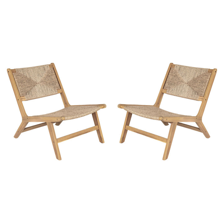 Christopher Knight Home Arno Outdoor Rustic Acacia Wood and Rattan Armless Chair (Set of 2),