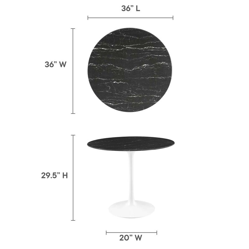 Modway - Lippa 36" Round Artificial Marble Dining Table White Black