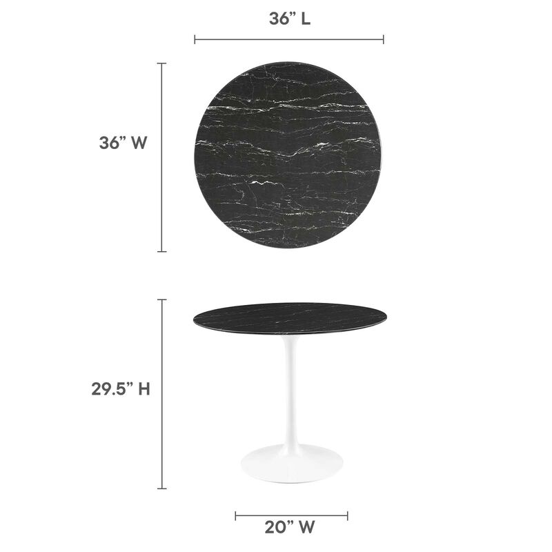 Modway - Lippa 36" Round Artificial Marble Dining Table White Black image number 6
