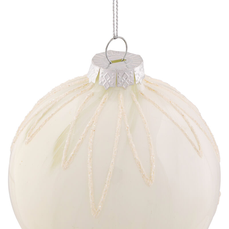 4" White Brushed Starburst Glass Ball Christmas Ornament image number 2