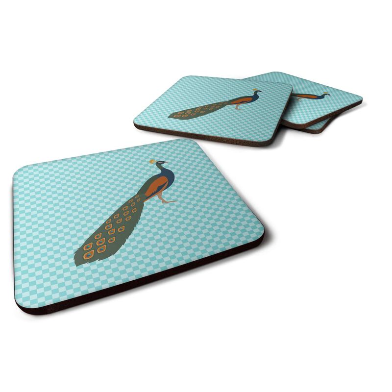 Caroline's Treasures Indian Peacock Peafowl Blue Check Decorative coasters, 3.5, Multicolor
