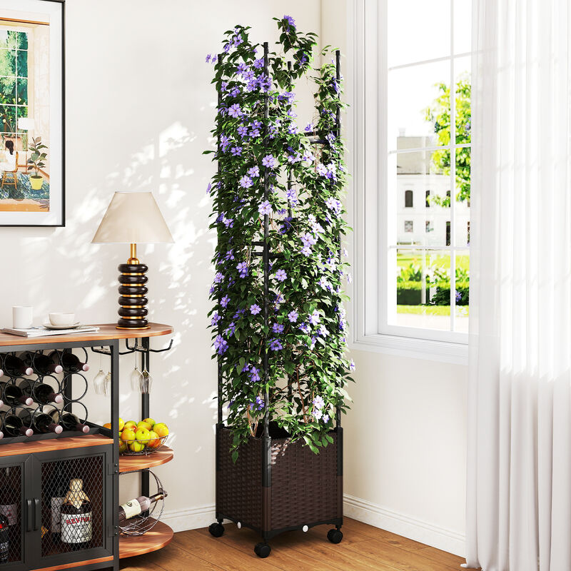 Tall Raised Garden Bed with Plant Box Trellis and Lockable Wheels Adjustable Height