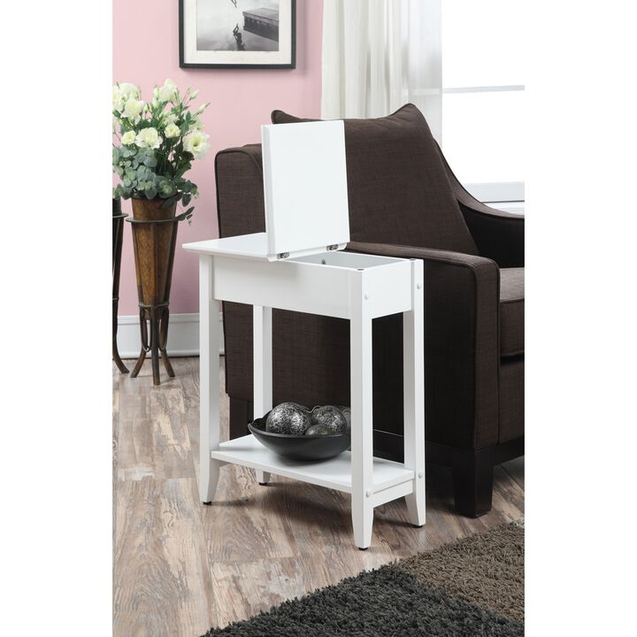 Convenience Concepts American Heritage Flip Top End Table with Shelf, White