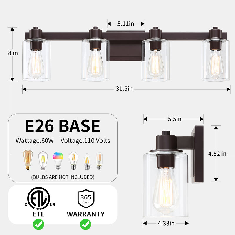 31.5" Modern 4-Light Dimmable Indoor Wall Sconce image number 2