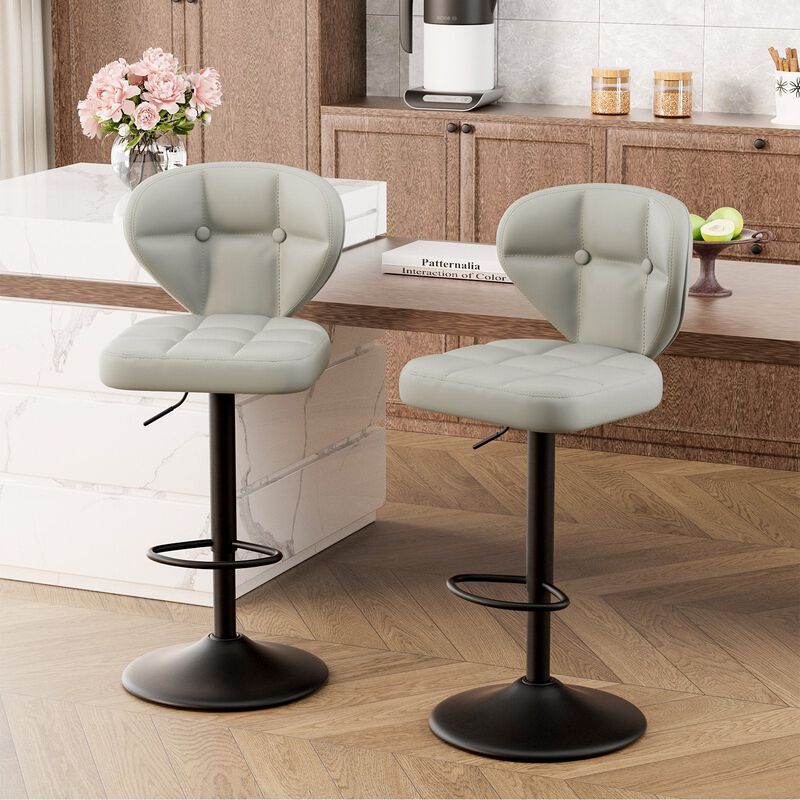 PU Leather Swivel Bar Stools Set of 2, Modern Hydraulic Adjustable Counter Height Stools, Steady Water Resistant Iron Frame 360&deg; Kitchen Island Chairs image number 5